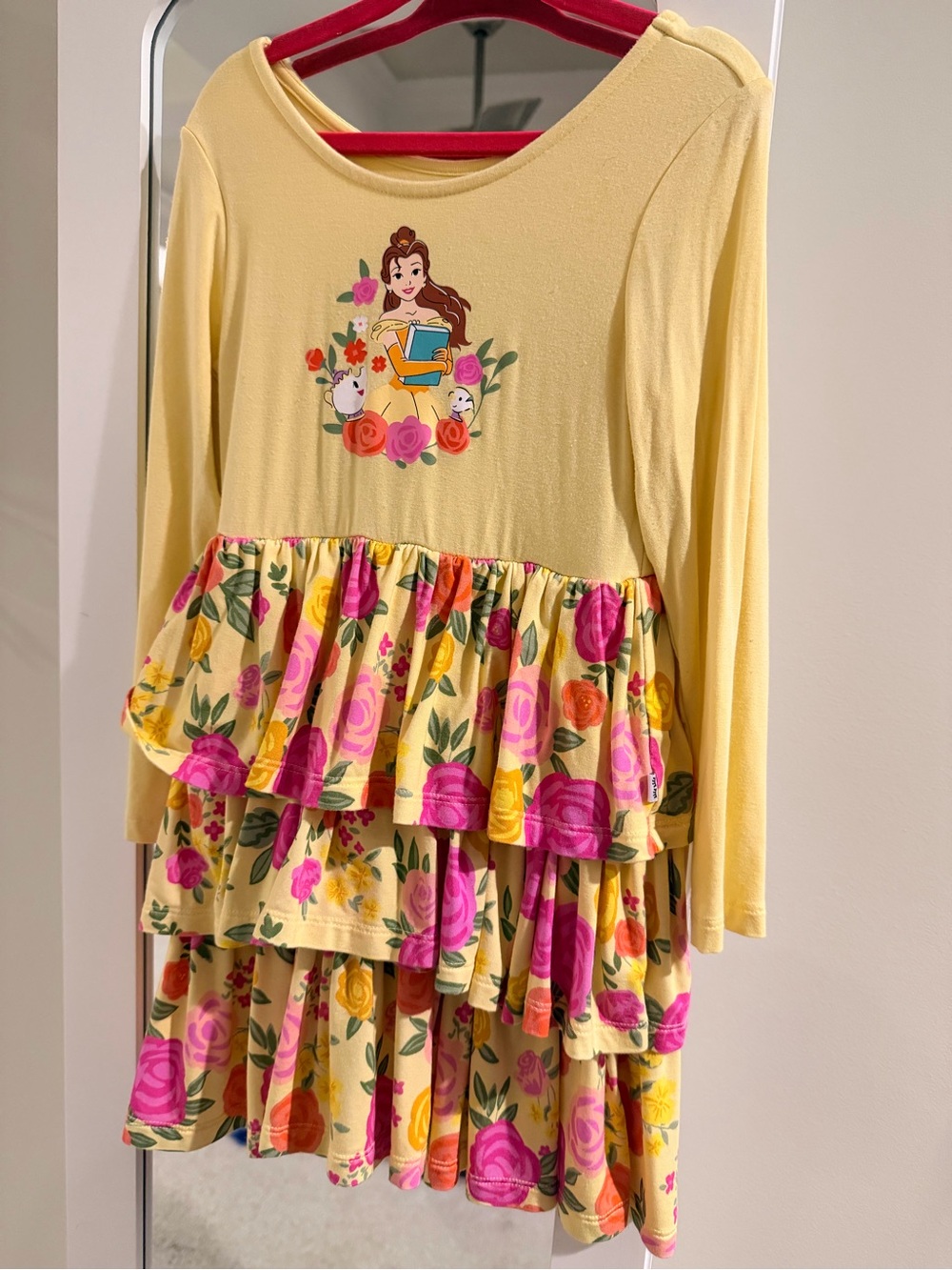 Little sleepies Girls Disney Yellow Belle Floral Tiered Dress